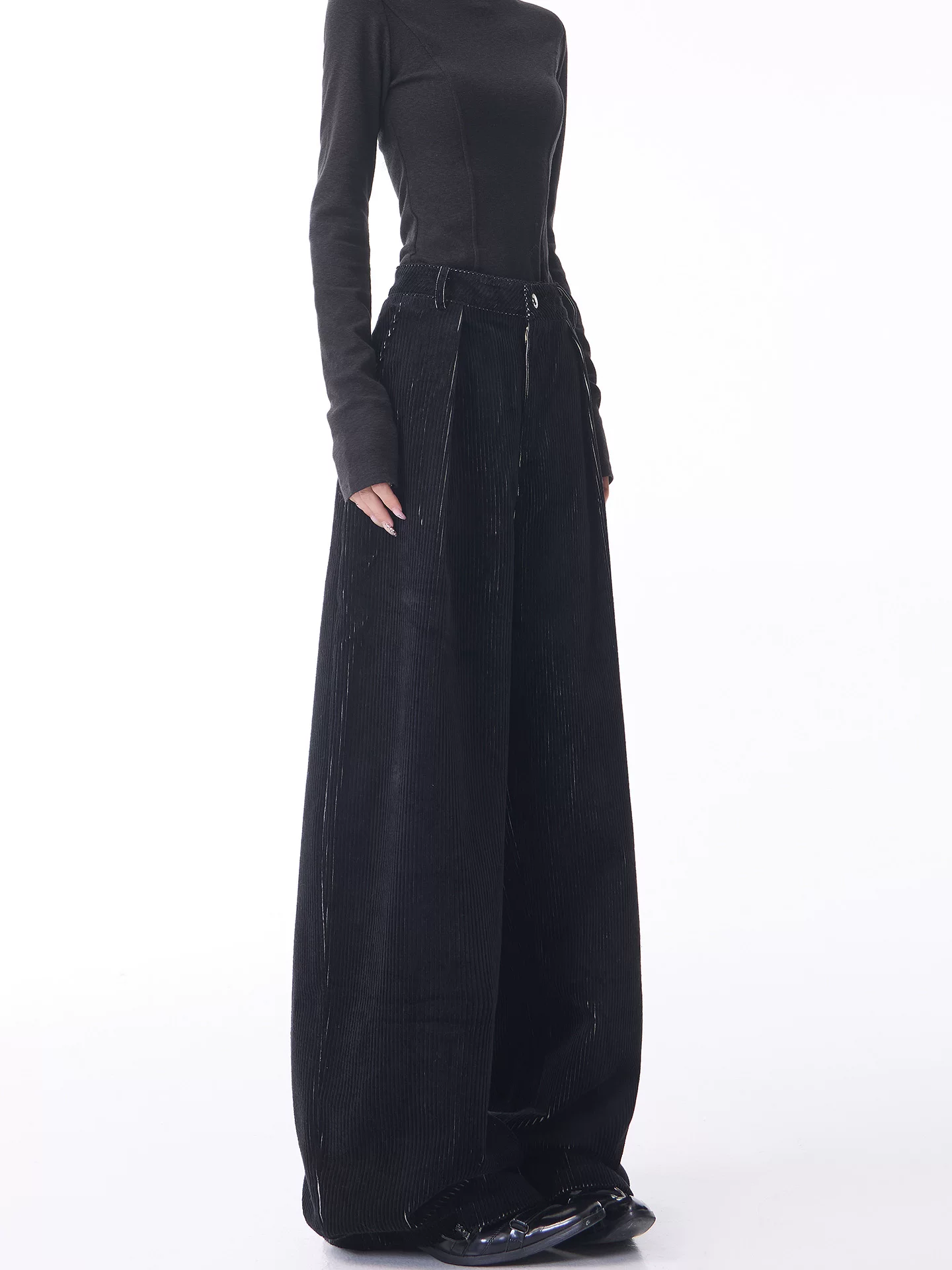 KEN STUDIO quần ống rộng vải nhung cổ điển mới mùa thu đông dành cho nữ, quần cạp cao, dáng rộng, dáng suông, quần dài đến sàn