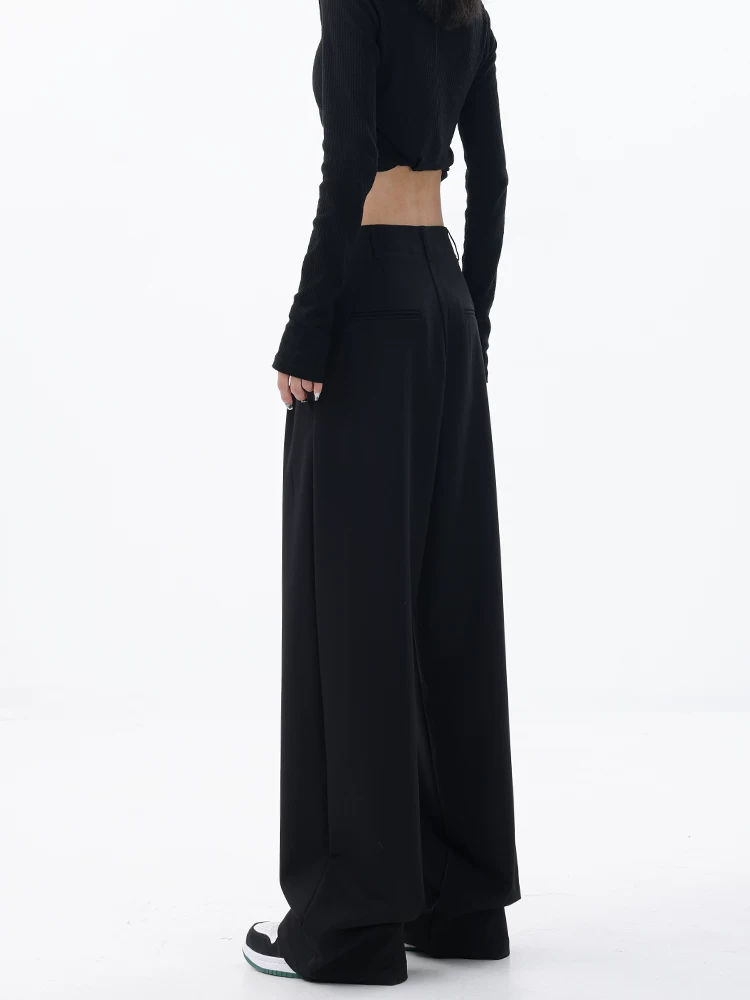 Quần vest thường ngày màu đen của KEN STUDIO dành cho nữ, quần ống rộng dáng rộng, quần ống thẳng, quần vest.