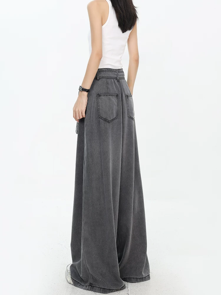 KEN STUDIO mùa hè mới kiểu Mỹ cổ điển màu đen siêu mềm mỏng quần denim ống rộng dáng rộng giảm béo