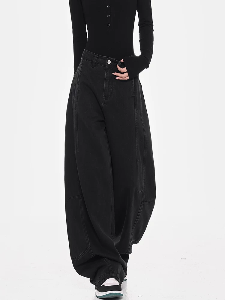 Quần jean cao cấp lót lông cừu mùa thu đông của KEN STUDIO dành cho nữ, quần ống rộng dáng rộng, quần dài ngang sàn