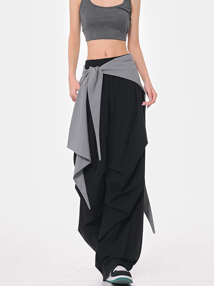 KEN STUDIO mùa hè phong cách đường phố mới quần dù thiết kế nhiều lớp dành cho nữ, quần rộng rãi kiểu chắp vá