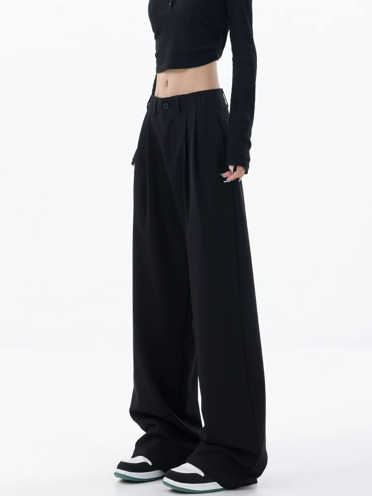 Quần vest thường ngày màu đen của KEN STUDIO dành cho nữ, quần ống rộng dáng rộng, quần ống thẳng, quần vest.