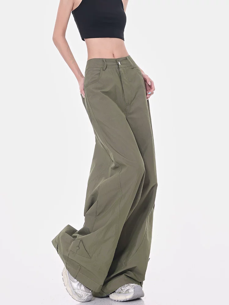 KEN STUDIO phong cách đường phố cay cay thiết kế quần cargo dáng rộng nữ mùa hè mới quần ống rộng lưng cao thẳng