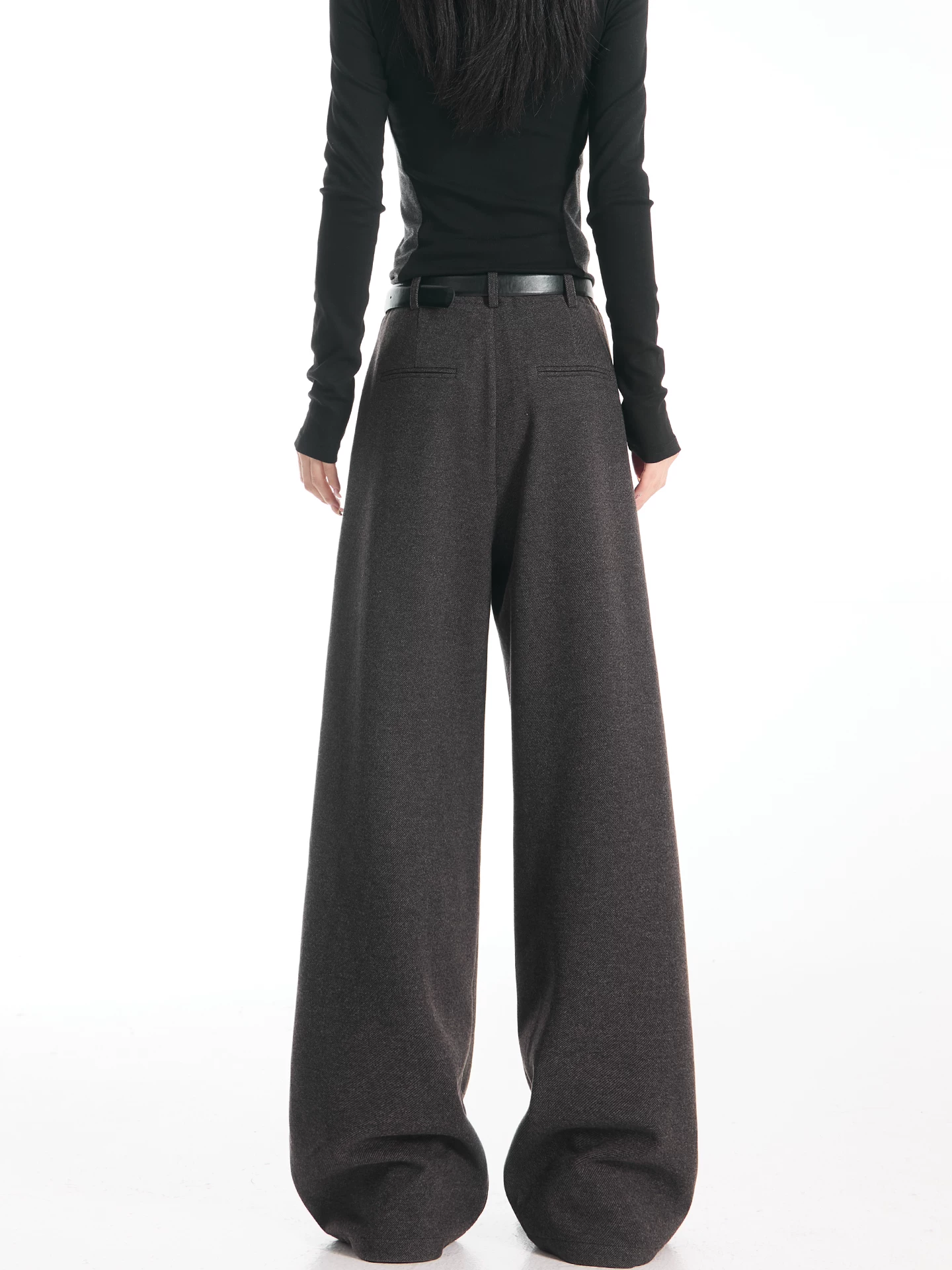 KEN STUDIO Quần tây ống rộng dày màu xám đậm thu đông mới dành cho nữ, quần ống rộng dáng rộng, quần ống thẳng