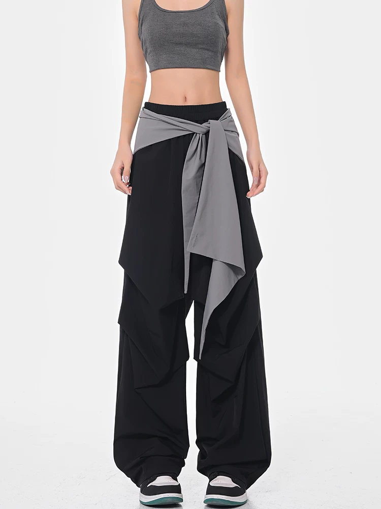 KEN STUDIO mùa hè phong cách đường phố mới quần dù thiết kế nhiều lớp dành cho nữ, quần rộng rãi kiểu chắp vá