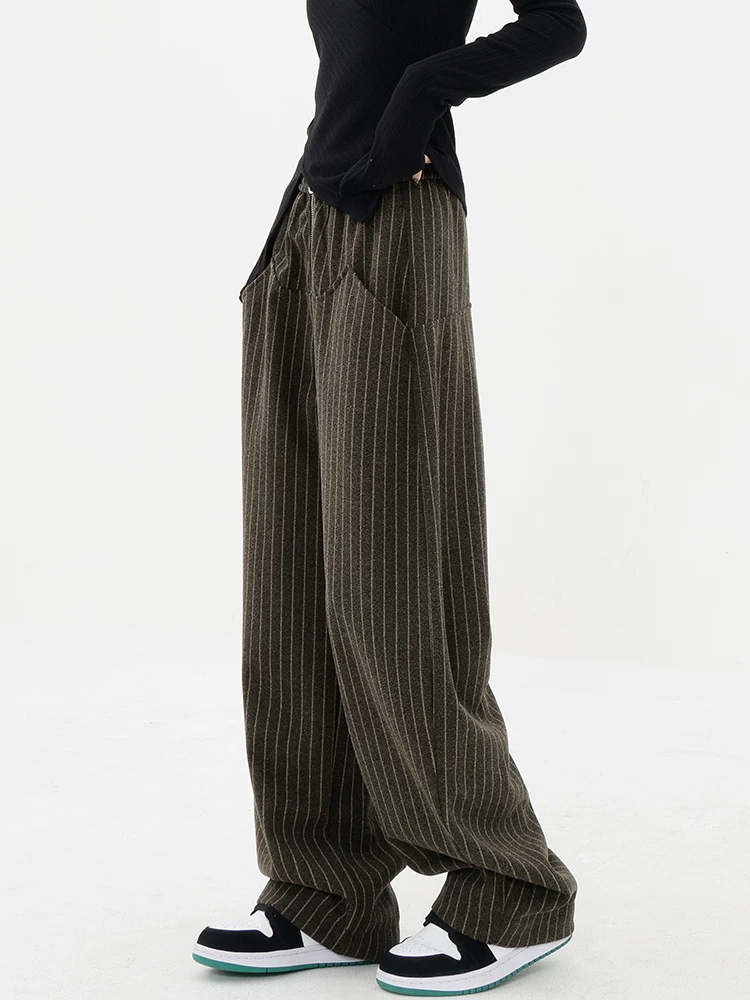 Quần thể thao dày KEN STUDIO dành cho nữ, quần dài dáng rộng đa năng dáng rộng mùa thu đông mới có sọc