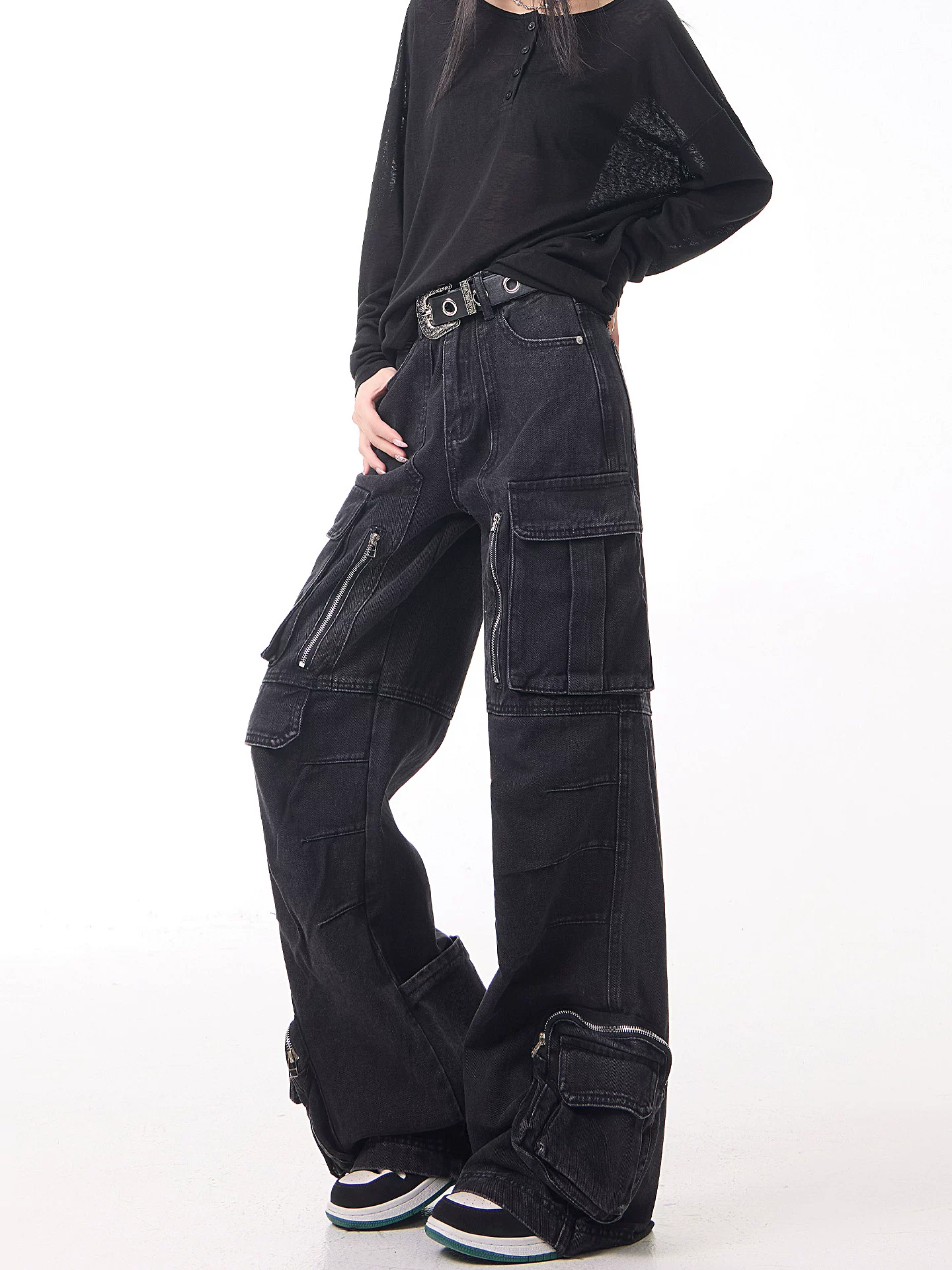 Quần jean nhiều túi thiết kế cổ điển của KEN STUDIO dành cho nữ, quần ống rộng đa năng, kiểu dáng rộng rãi, thích hợp cho mùa xuân và mùa thu mới