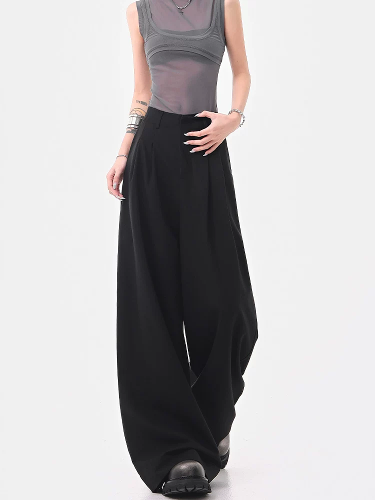 KEN STUDIO Quần âu ống rộng đa năng mùa hè mới dành cho nữ, quần dài xếp ly dáng rộng, quần dài dáng rộng, quần âu