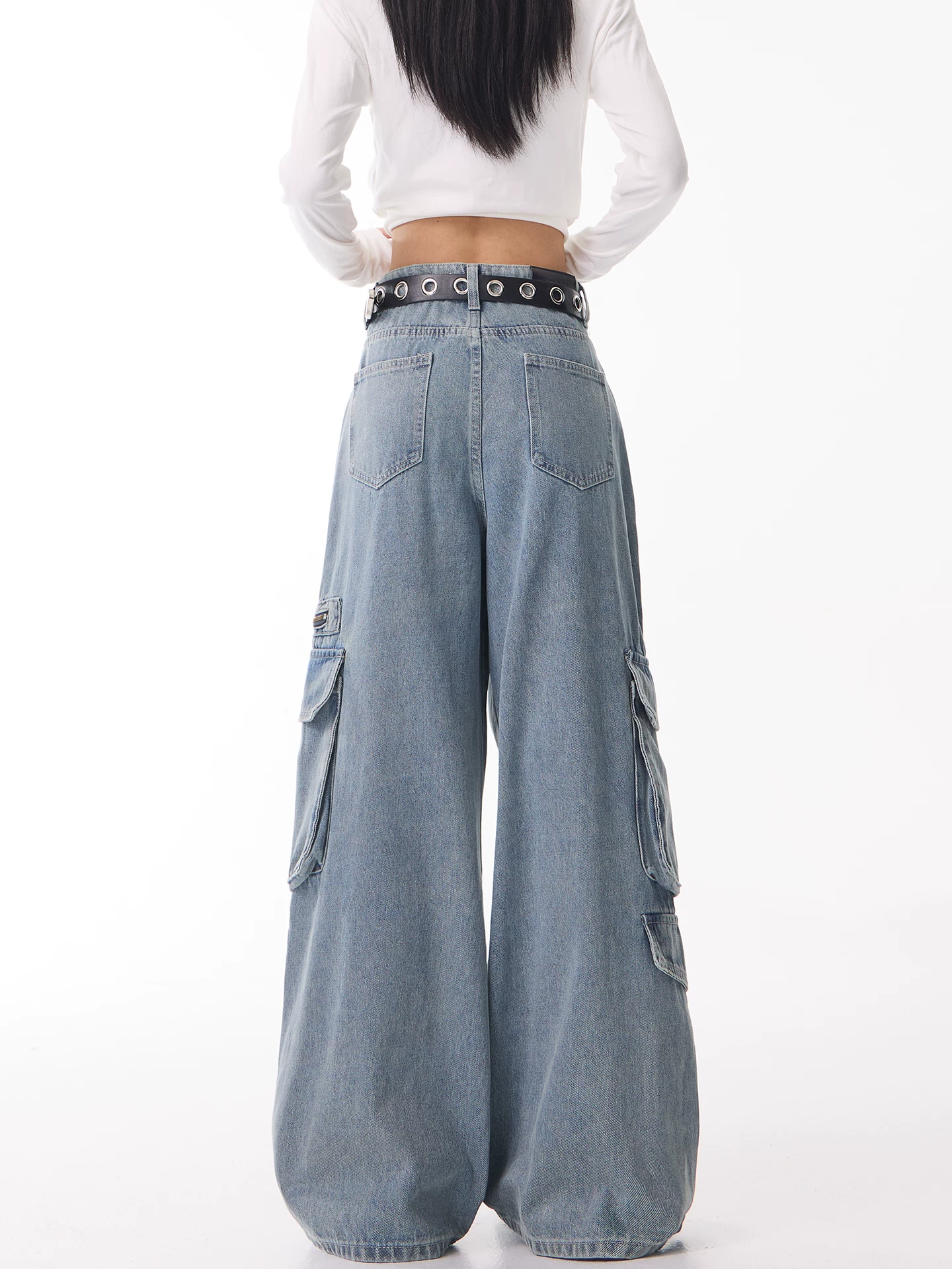 KEN STUDIO quần jean công sở thiết kế cổ điển kiểu Mỹ dành cho nữ, quần ống rộng lưng cao mới mùa xuân và mùa thu