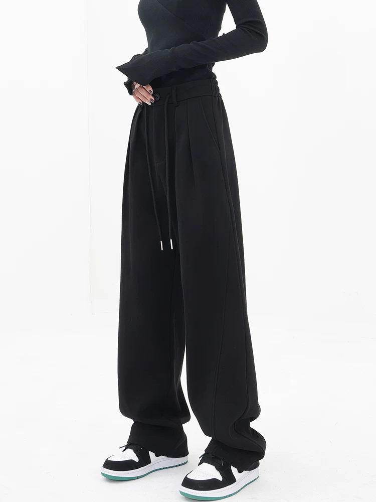 KEN STUDIO quần đen hình liềm quần cong quần thể thao chuối quần thể thao nữ mùa xuân thu quần ống rộng quần âu