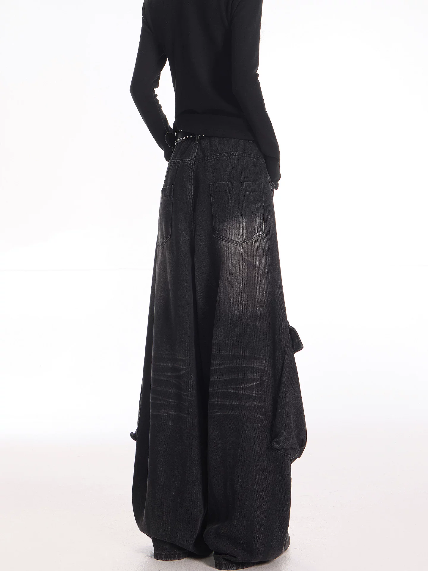 KEN STUDIO Quần jean công sở kiểu Mỹ cổ điển, bền chắc, được xử lý làm cũ dành cho nữ, quần ống rộng dáng lửng mùa thu.