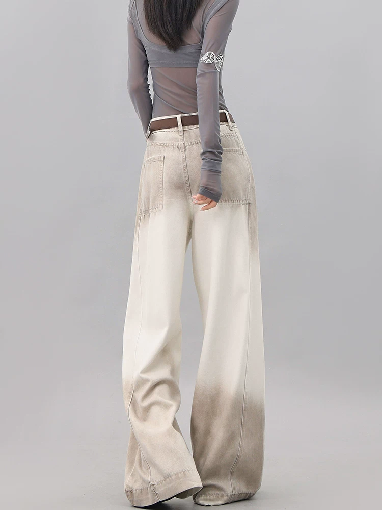 KEN STUDIO thiết kế quần jean ống rộng phối màu cho nữ, quần dài ống đứng lưng cao mới mùa hè