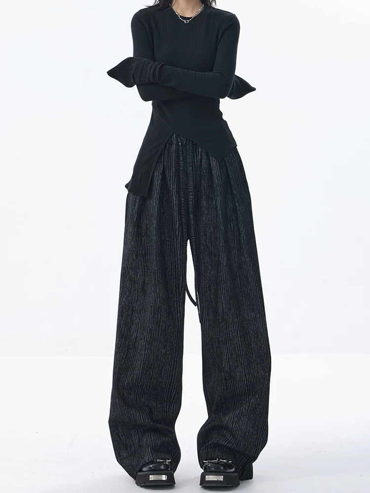 KEN STUDIO quần dài thường ngày mới thu đông dành cho nữ, dáng rộng, thon gọn eo, quần dài thiết kế họa tiết.