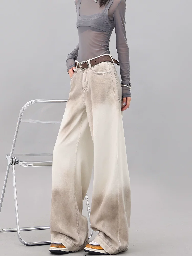 KEN STUDIO thiết kế quần jean ống rộng phối màu cho nữ, quần dài ống đứng lưng cao mới mùa hè