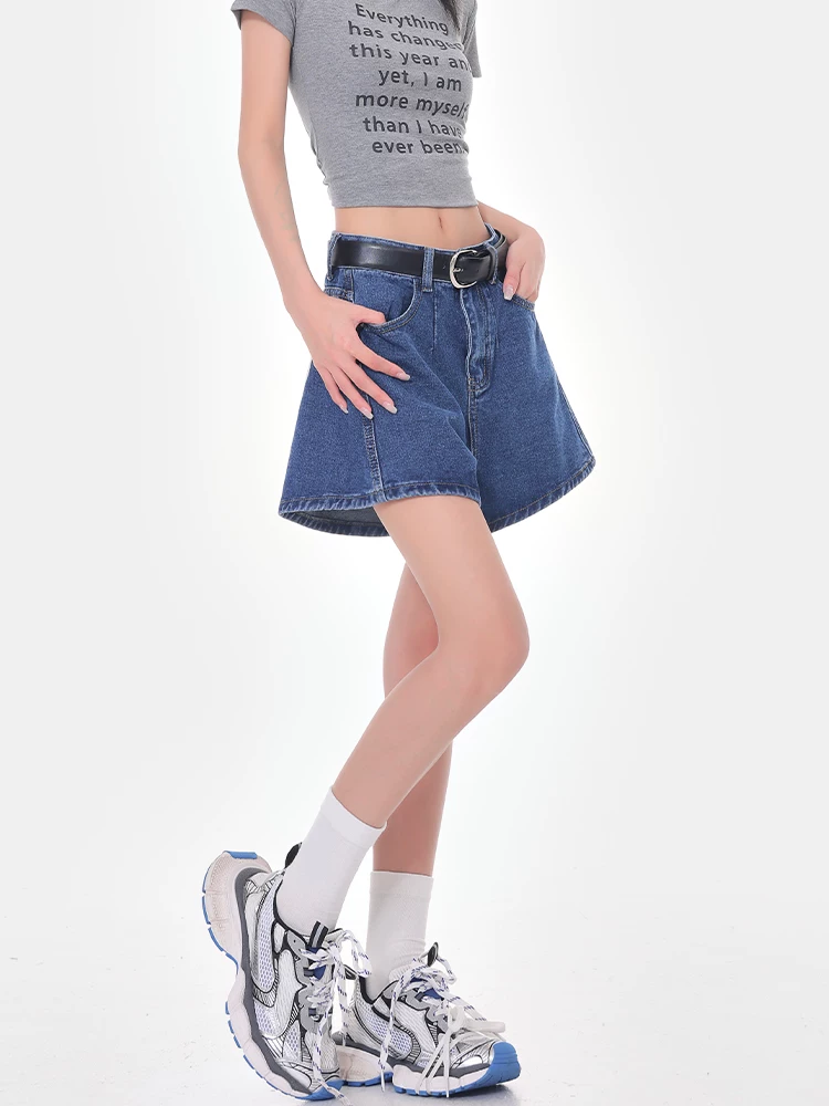 Quần short denim KEN STUDIO dành cho nữ mùa hè 2025, kiểu dáng ôm dáng, lưng cao, dáng chữ A, tôn dáng hot girl