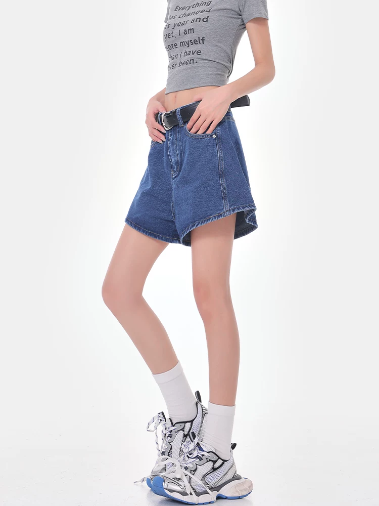Quần short denim KEN STUDIO dành cho nữ mùa hè 2025, kiểu dáng ôm dáng, lưng cao, dáng chữ A, tôn dáng hot girl