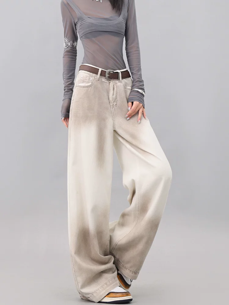 KEN STUDIO thiết kế quần jean ống rộng phối màu cho nữ, quần dài ống đứng lưng cao mới mùa hè