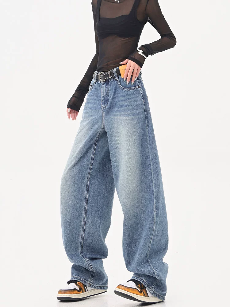 KEN STUDIO Quần jean ống rộng kiểu cổ điển Mỹ dành cho nữ, quần ống rộng đa năng lưng cao mới mùa thu đông.