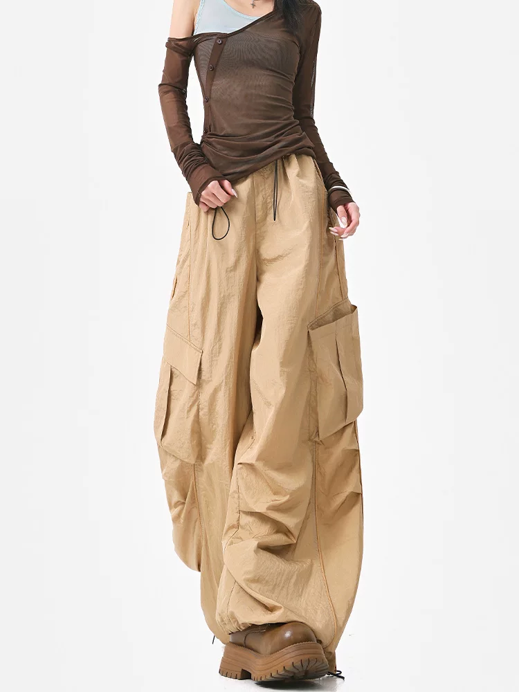 KEN STUDIO Quần cargo mỏng phong cách Mỹ cay cay dành cho nữ mùa hè mới quần rộng ống rộng khiêu vũ nhạc jazz