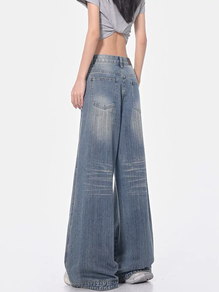 KEN STUDIO Xuân Thu Quần jean ống rộng kiểu Mỹ cổ điển mới dành cho nữ Quần dài ống rộng lưng cao dáng rộng