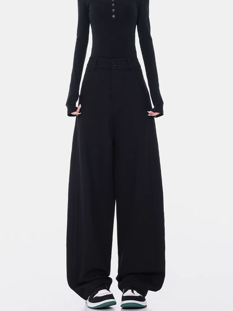 KEN STUDIO Xuân Thu Quần Scimitar đen Quần Scythe Suit Quần nữ dáng rộng Quần thường ngày Quần chuối Quần dài