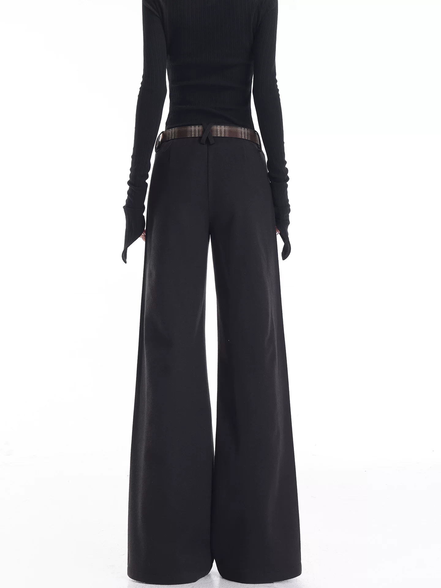 KEN STUDIO Quần vest đen viền loe thu đông mới dành cho nữ, dáng ôm, tôn dáng, quần ống rộng dài chạm sàn