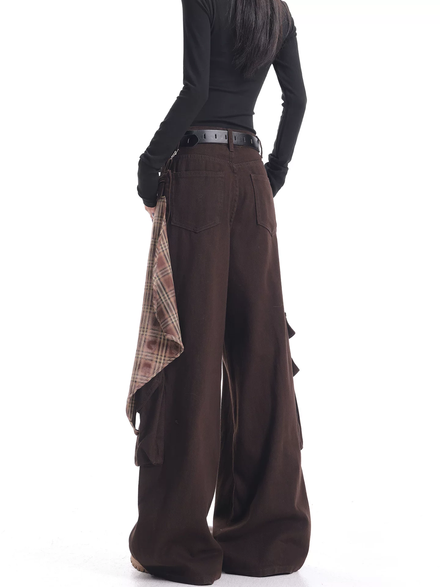 KEN STUDIO quần jean công sở màu cà phê mới thu đông dành cho nữ, quần dài dáng rộng, quần ống rộng, quần dài