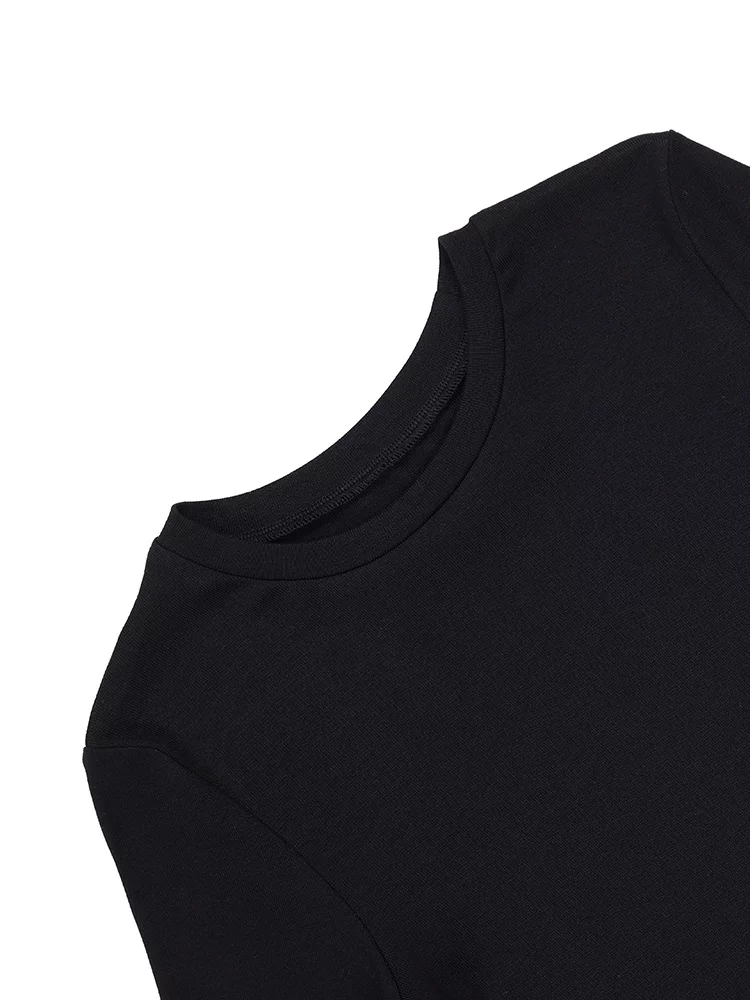 KEN STUDIO mùa hè mới áo thun cổ tròn phối màu ngắn tay dành cho nữ, áo sơ mi dáng ôm vừa vặn hợp thời trang