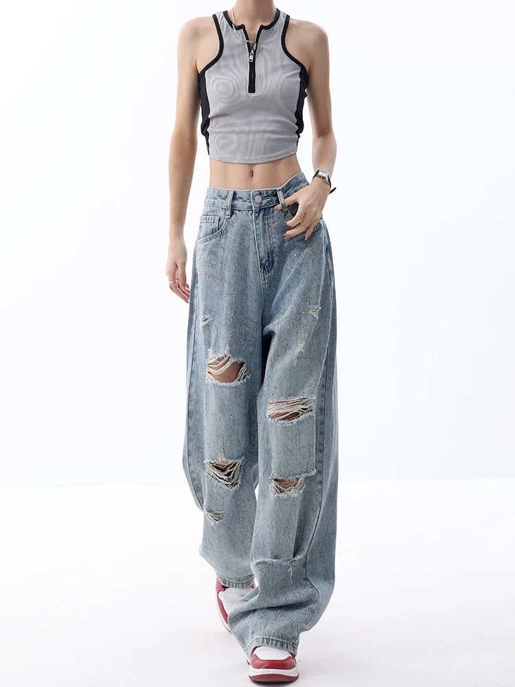 Quần jean nữ đính đá KEN STUDIO, thiết kế mùa hè, quần dài thẳng, siêu mềm, giặt mềm, bền chắc