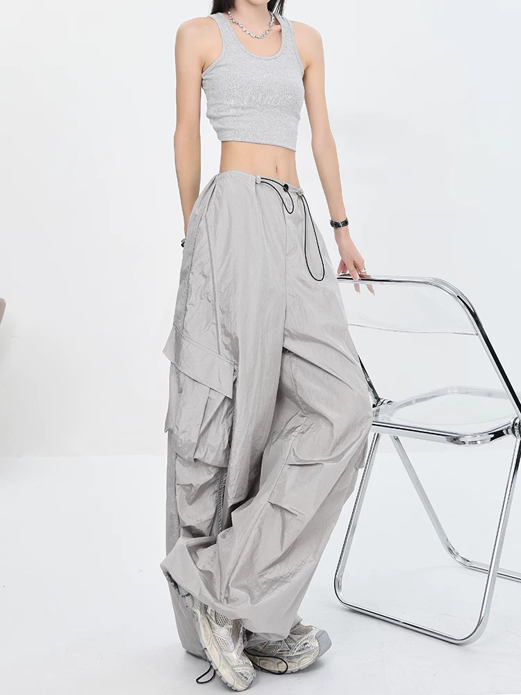 KEN STUDIO mới mùa hè và mùa thu phong cách Mỹ quần nhảy jazz cô gái cay cay quần lính dù nhanh khô quần cargo mỏng màu xám dành cho nữ