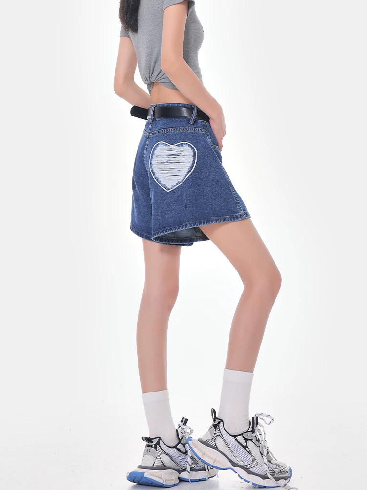 Quần short denim KEN STUDIO dành cho nữ mùa hè 2025, kiểu dáng ôm dáng, lưng cao, dáng chữ A, tôn dáng hot girl