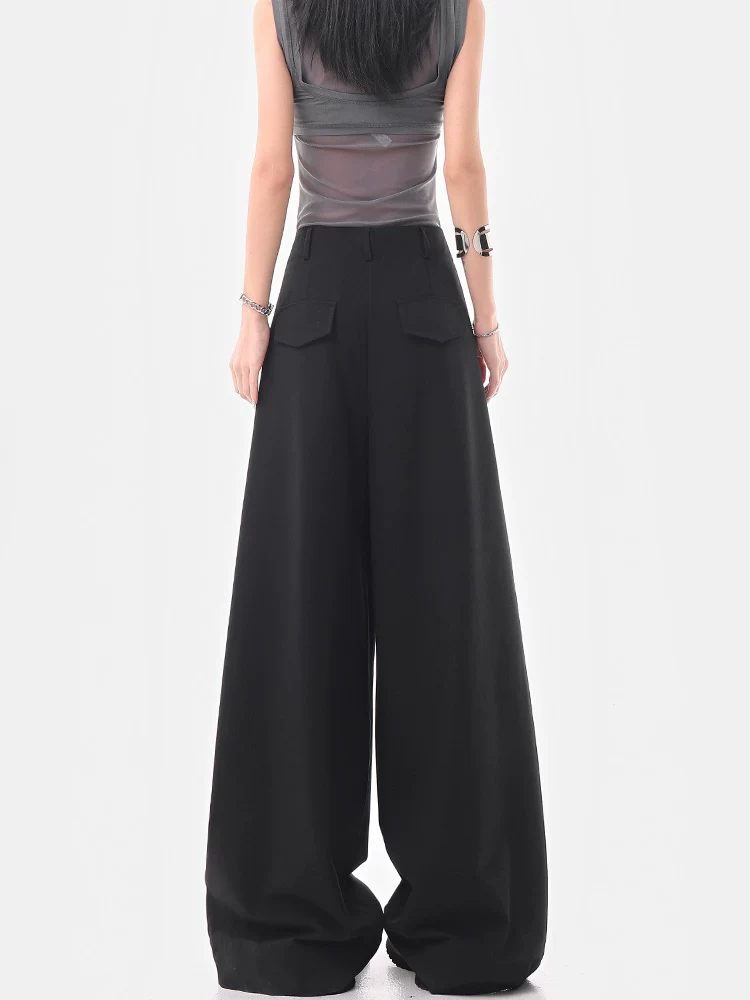 KEN STUDIO Quần âu ống rộng đa năng mùa hè mới dành cho nữ, quần dài xếp ly dáng rộng, quần dài dáng rộng, quần âu