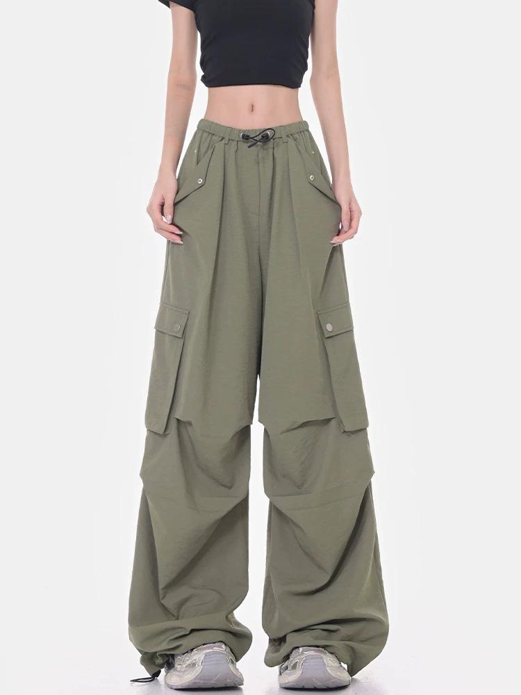 KEN STUDIO quần cargo màu xanh quân đội quần mùa hè dành cho nữ quần khiêu vũ nhạc jazz quần âu quần lính nhảy dù quần ống rộng quần đi bộ đường dài