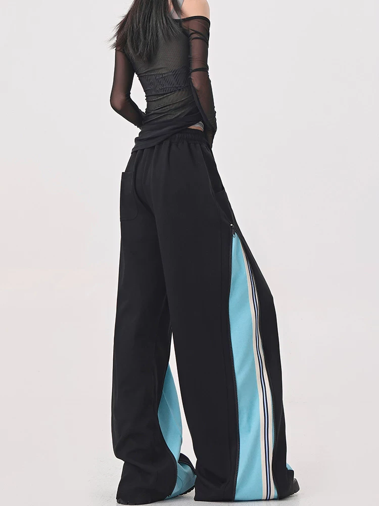 KEN STUDIO quần thể thao chắp vá màu xanh cổ điển dành cho nữ quần dài ống rộng khiêu vũ đường phố nhạc jazz