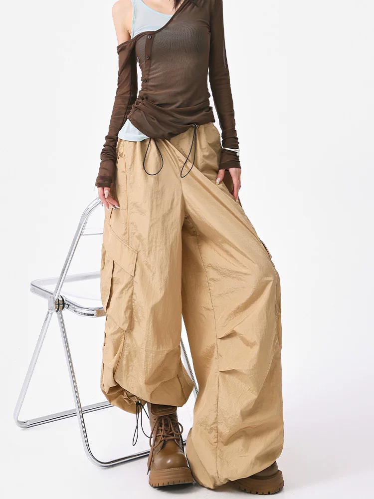 KEN STUDIO Quần cargo mỏng phong cách Mỹ cay cay dành cho nữ mùa hè mới quần rộng ống rộng khiêu vũ nhạc jazz