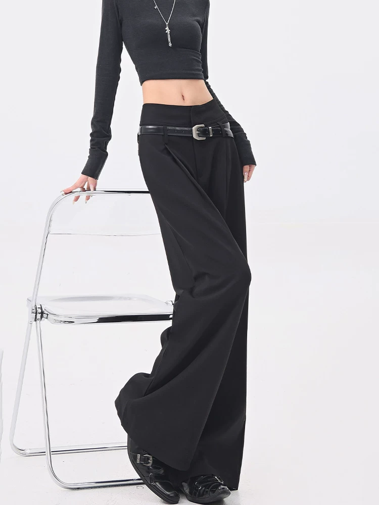 KEN STUDIO Quần tây ống rộng cao cấp mùa hè và mùa thu mới dành cho nữ, quần cạp cao, dáng rộng, quần thường ngày giúp giảm béo