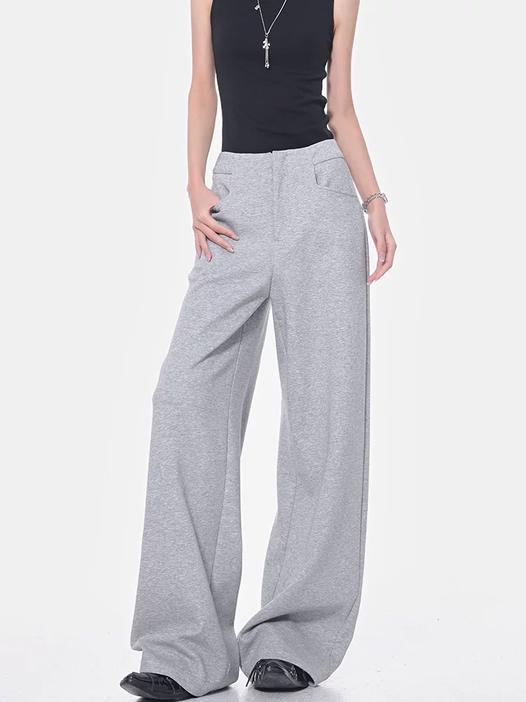 KEN STUDIO2025 quần thể thao màu xám mới mùa hè dành cho nữ, quần thể thao dáng rộng, quần ống rộng, quần mỏng ống thẳng