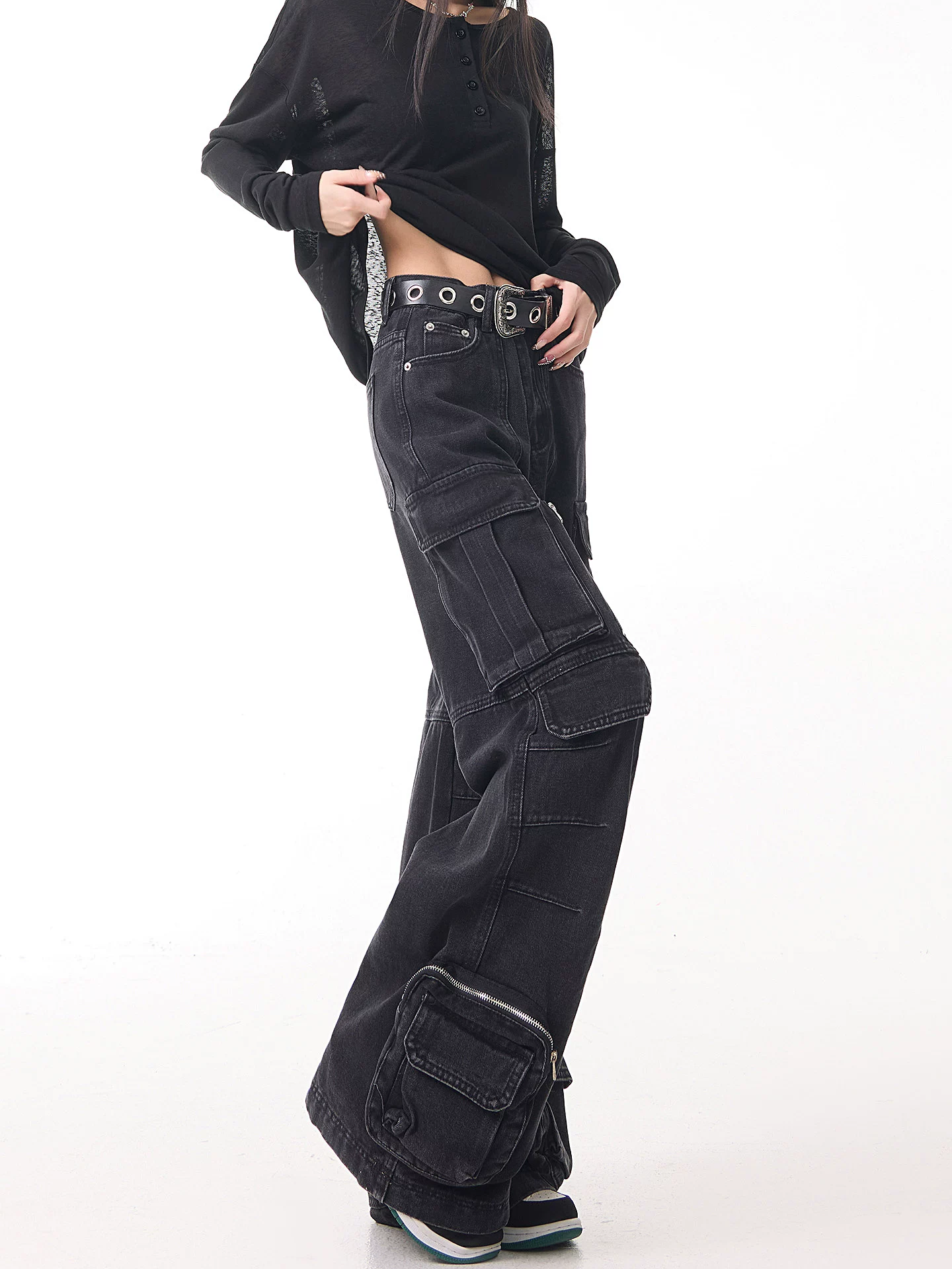 Quần jean nhiều túi thiết kế cổ điển của KEN STUDIO dành cho nữ, quần ống rộng đa năng, kiểu dáng rộng rãi, thích hợp cho mùa xuân và mùa thu mới