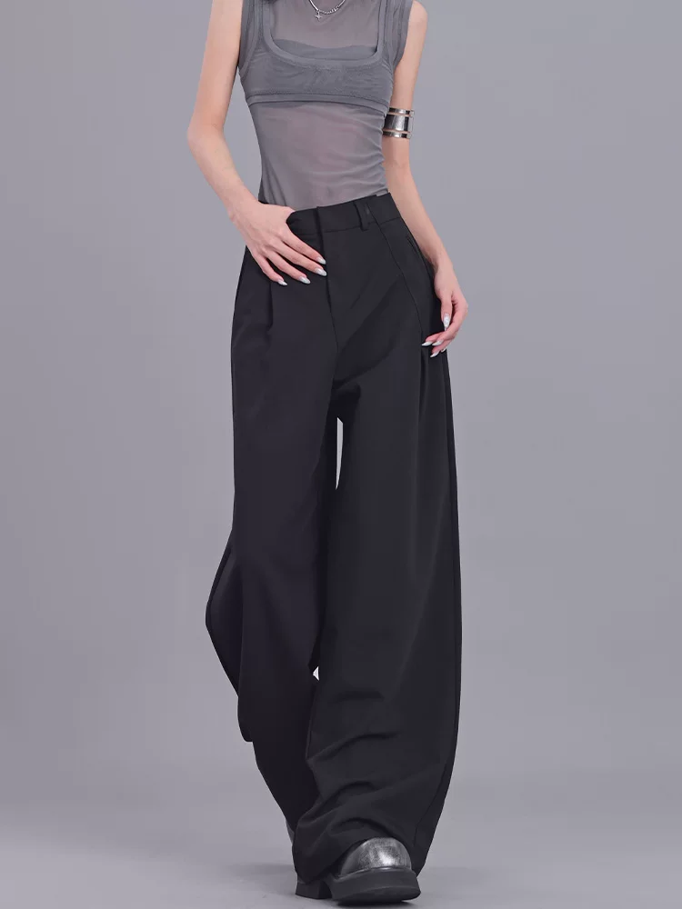 Quần tây ống đứng màu đen thiết kế nguyên bản của KEN STUDIO dành cho nữ, quần ống rộng dáng rộng, dáng rộng, thoải mái.