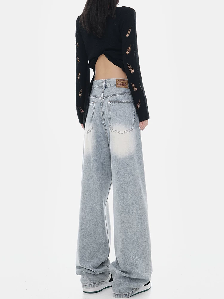 KEN STUDIO đầu mùa thu quần jean ống rộng phong cách đường phố Mỹ mới dành cho nữ, quần dài ống rộng lưng cao dáng thẳng