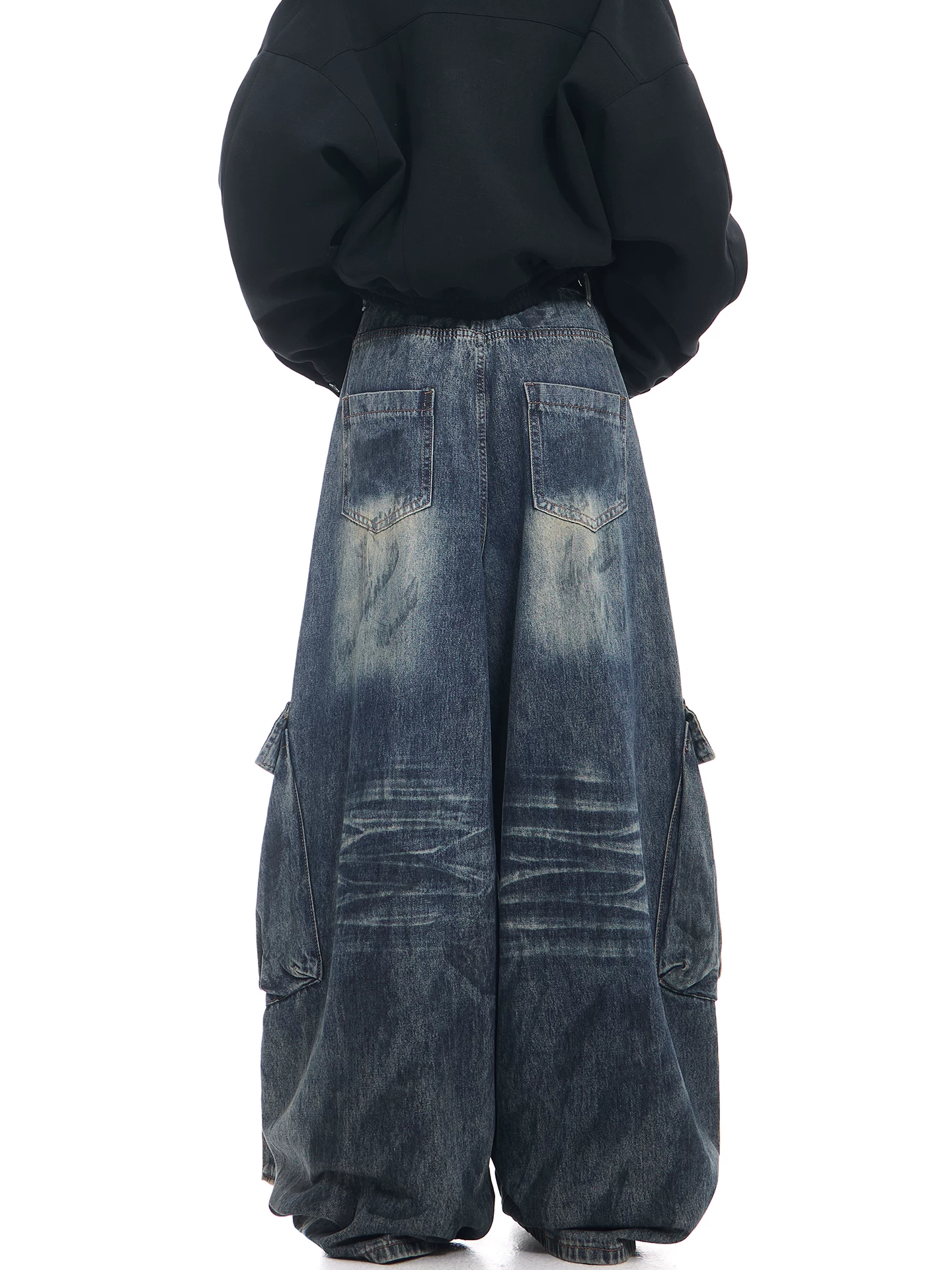 KEN STUDIO Xuân Thu Mới Vintage Quần Jean Workwear Giặt Nước Cứng Cáp Dáng Rộng Quần Suông Dáng Kiếm Cho Nữ