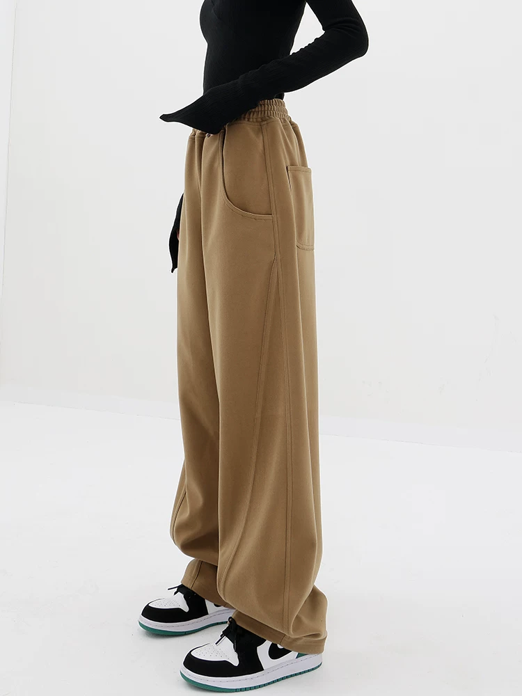 Quần len kaki KEN STUDIO dành cho nữ, quần thể thao dày mùa thu đông, quần thể thao chuối, quần ống rộng, quần thường ngày