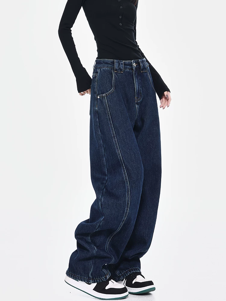 [Câu lạc bộ Bee Surprise] KEN STUDIO Thu/Đông Quần denim ống rộng kiểu dáng cổ điển mới được làm sạch kiểu cổ điển