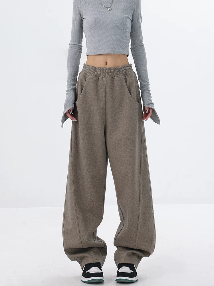 KEN STUDIO quần dày mùa thu đông, quần dao cong, quần chuối, quần thể thao, quần thể thao ống rộng rộng rãi dành cho nữ.