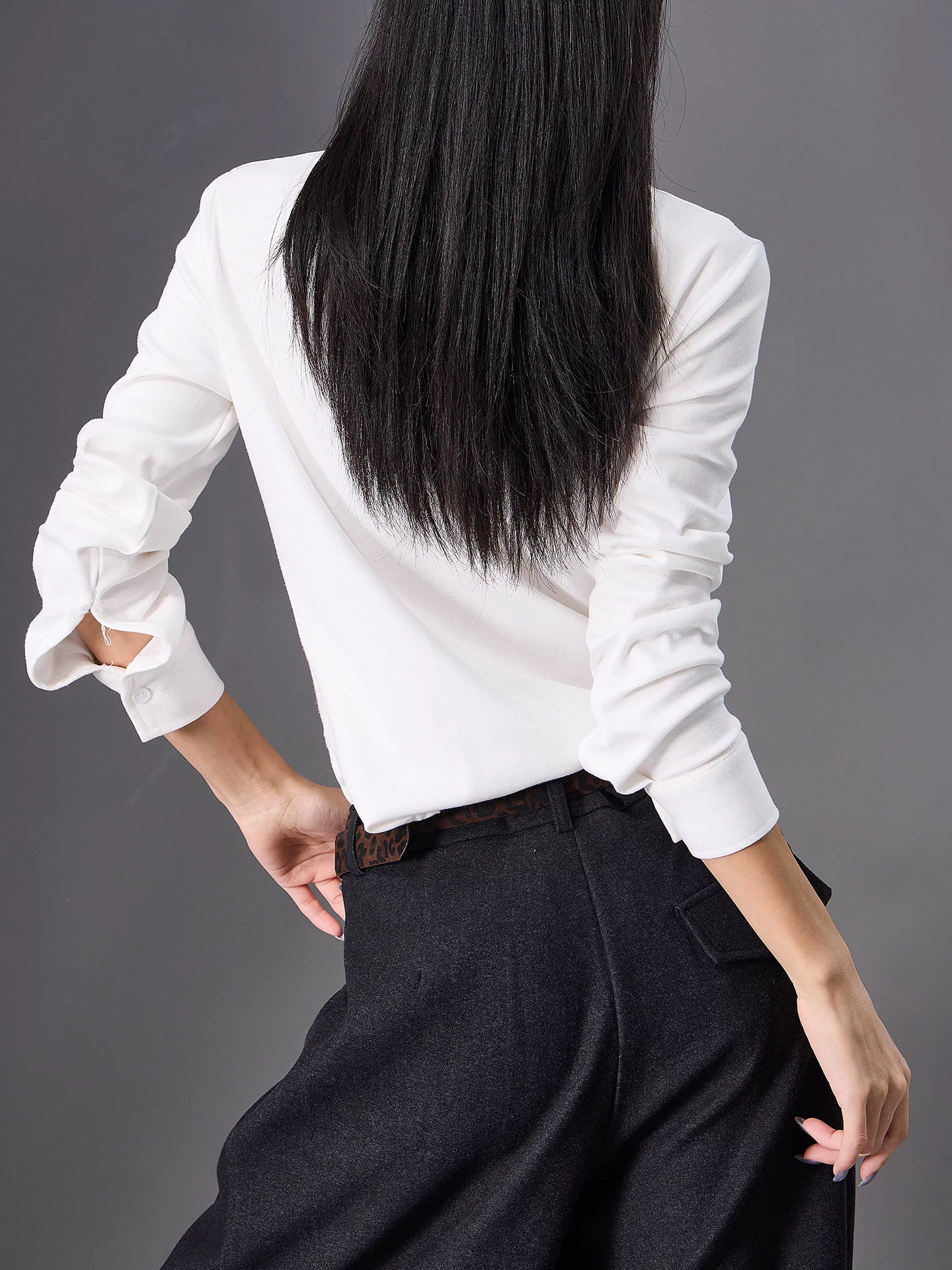 KEN STUDIO áo sơ mi dài tay cổ trắng mới mùa xuân thu dành cho nữ, vai thẳng, dáng rộng, dáng suông, áo thun đa năng