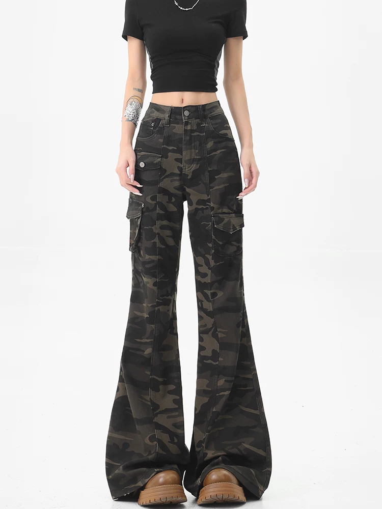 KEN STUDIO Quần jean ống loe kiểu hot girl phong cách Mỹ dành cho nữ, quần dài ôm sát lưng cao mới mùa xuân thu