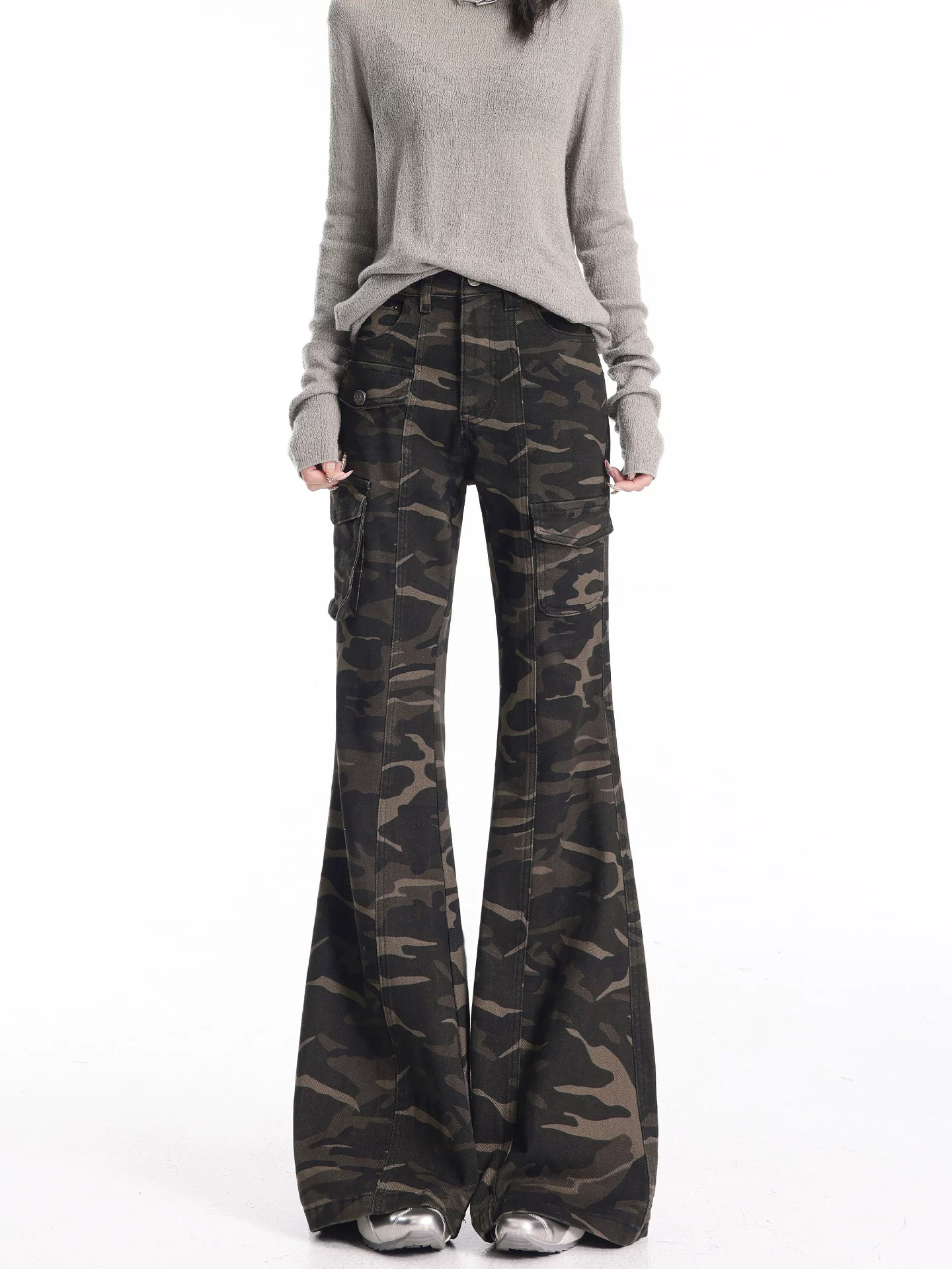 Quần jean ống loe lấy cảm hứng từ thiết kế của KEN STUDIO dành cho nữ, quần dài vừa vặn cạp cao mới mùa xuân và mùa thu