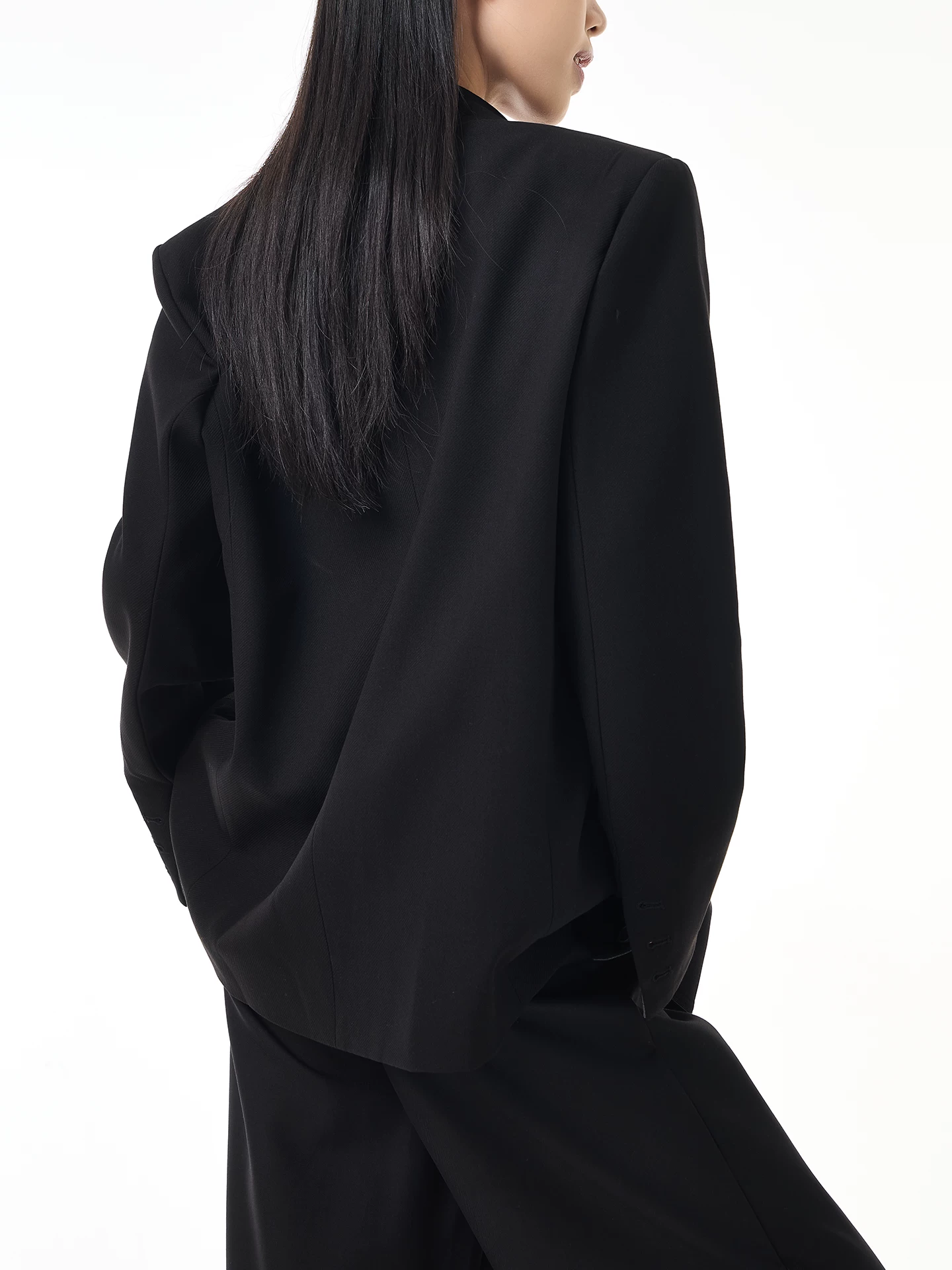 KEN STUDIO Áo blazer buộc dây màu đen mùa thu mới dành cho nữ, bộ vest cao cấp dáng rộng cổ chữ V một nút