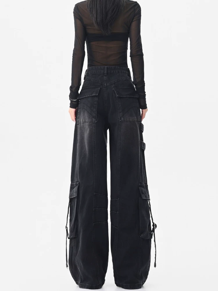 KEN STUDIO Quần jean công sở rách kiểu Mỹ, thiết kế hợp thời trang, quần ống rộng dáng rộng dành cho nữ