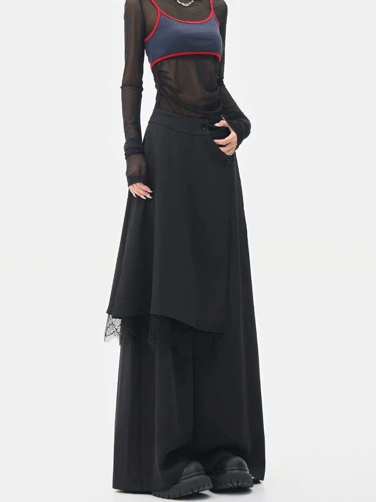 Quần âu giả hai mảnh lấy cảm hứng từ thiết kế của KEN STUDIO dành cho nữ, quần váy dáng rộng ống thẳng mùa hè mới, quần dài đến sàn